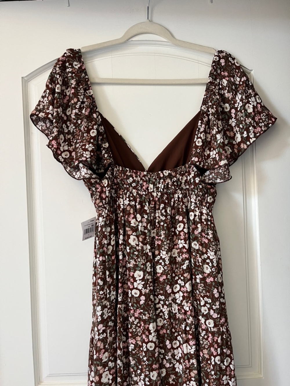 Ultra Flirt Brown Floral V-Neck Maxi Dress with Pink Accents - Picture 3 of 3